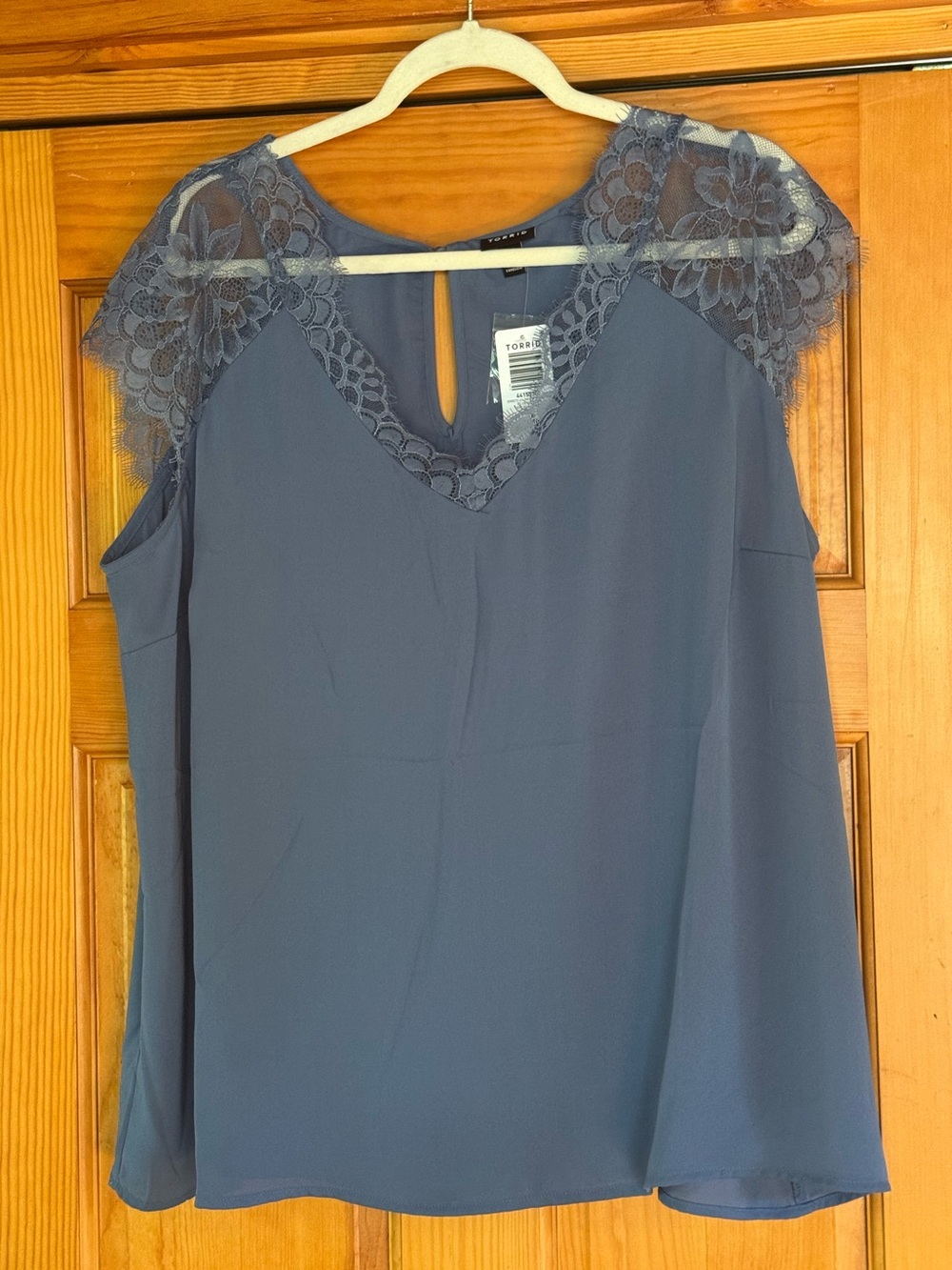 torrid Blue Lace-Trim Sleeveless V-Neck Top